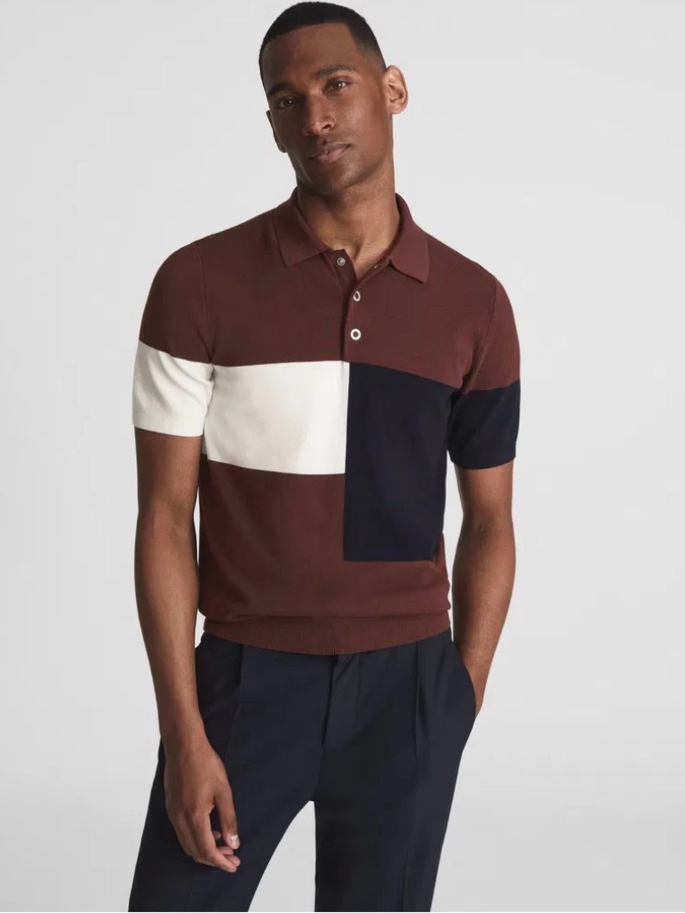 Reiss Primo Press Stud Colorblock Short Sleeve Polo